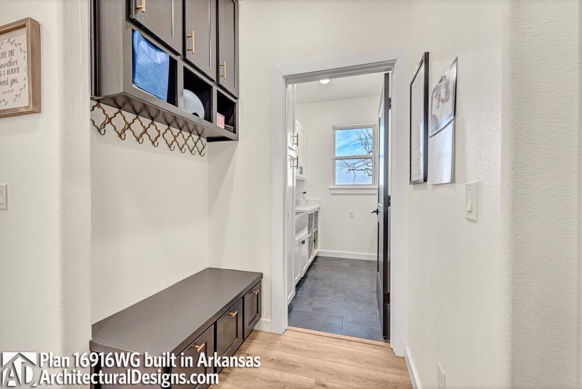 The mudroom and laundry room conveniently connects together.