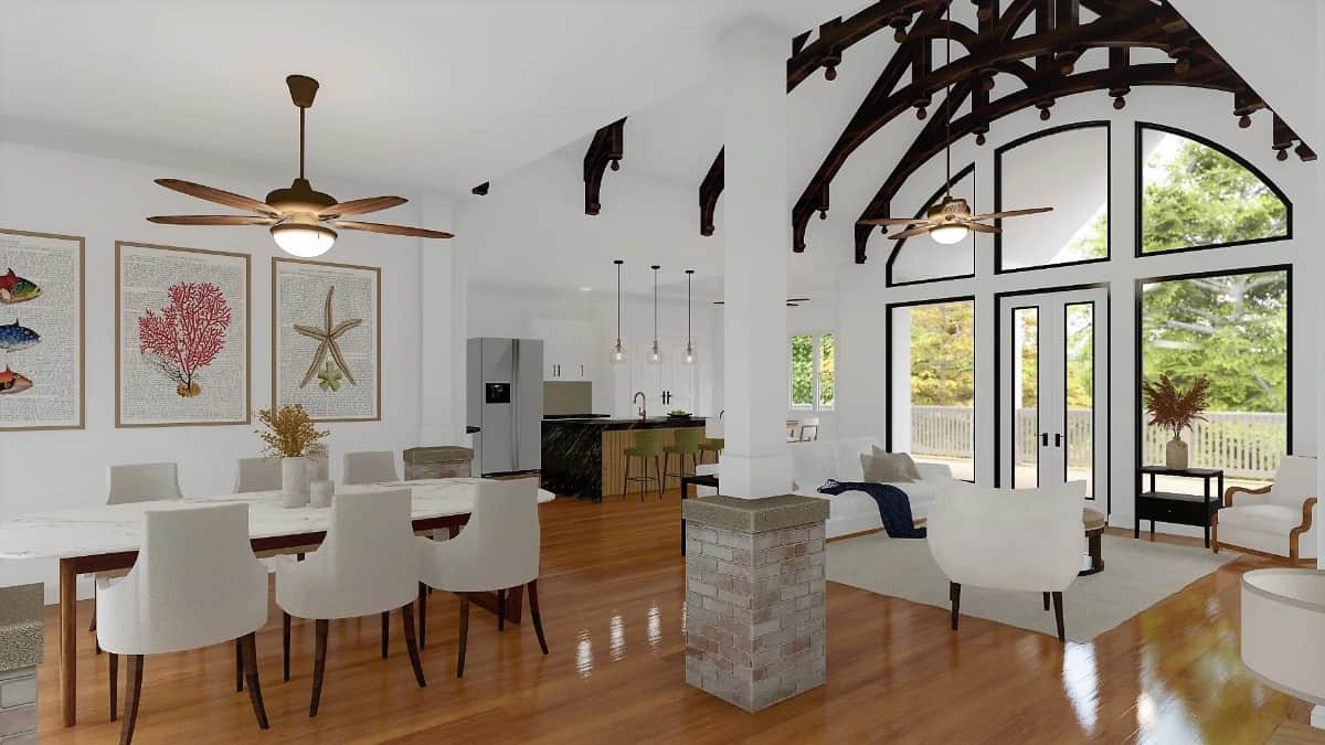 View of the formal dining room and great room from the foyer.