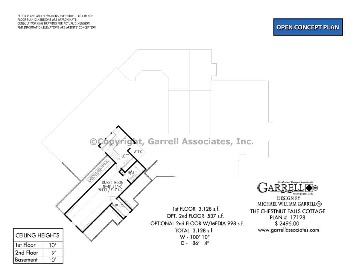 Alternative second level floor plan with a loft and guest room.