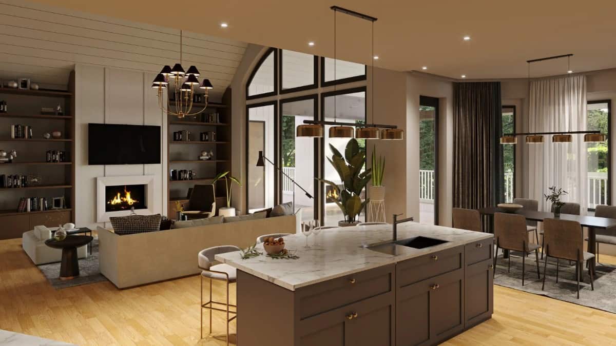 The kitchen connects the great room and breakfast nook.