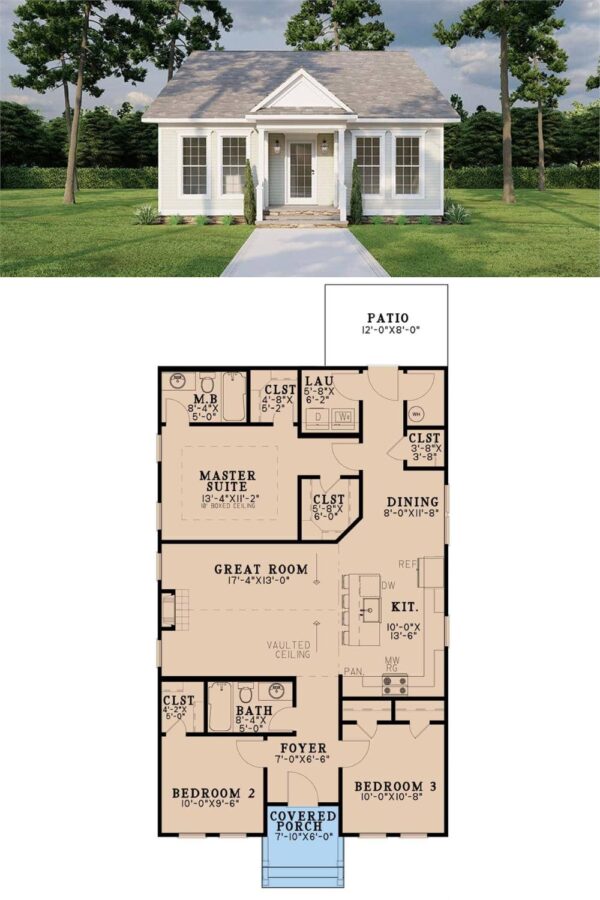 3-Bedroom Country Style Single-Story Home for a Narrow Lot with Open ...