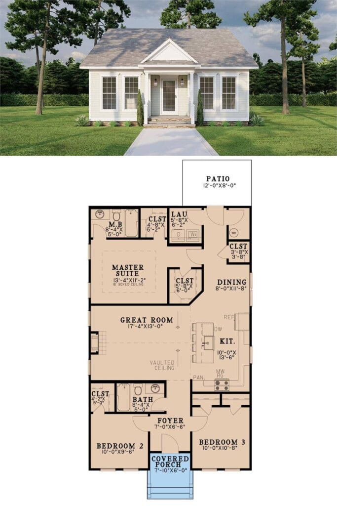 3-Bedroom Country Style Single-Story Home for a Narrow Lot with Open ...