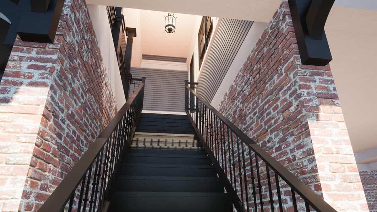 A staircase leading to the home's living space.