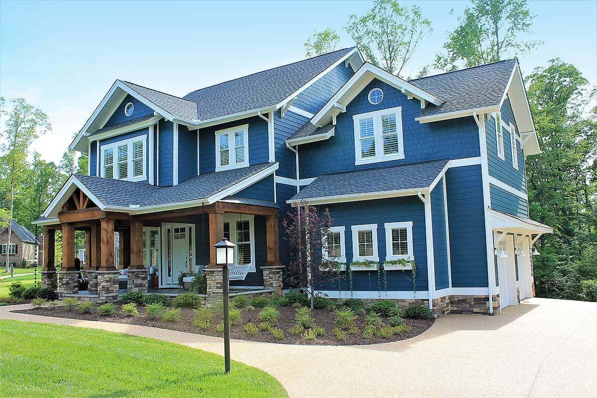 Elegant Navy Home with Side-Loading Garage