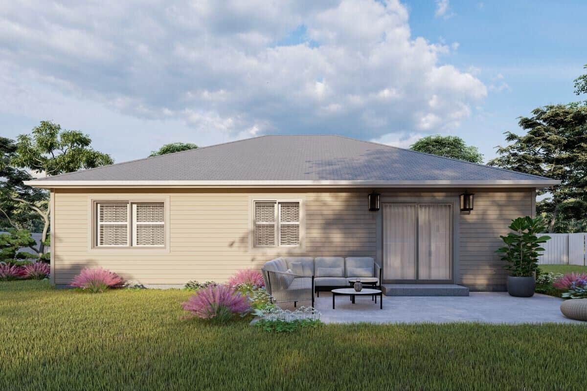 Rear rendering showcasing an open patio perfect for lounging and catching some fresh air.