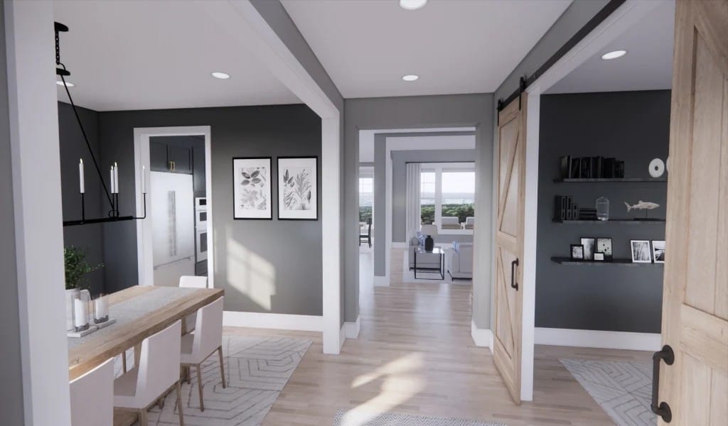 The foyer sits between the formal dining room and the home office.