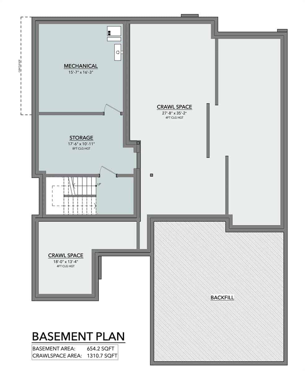 Lower level floor plan with mechanical room and storage room.