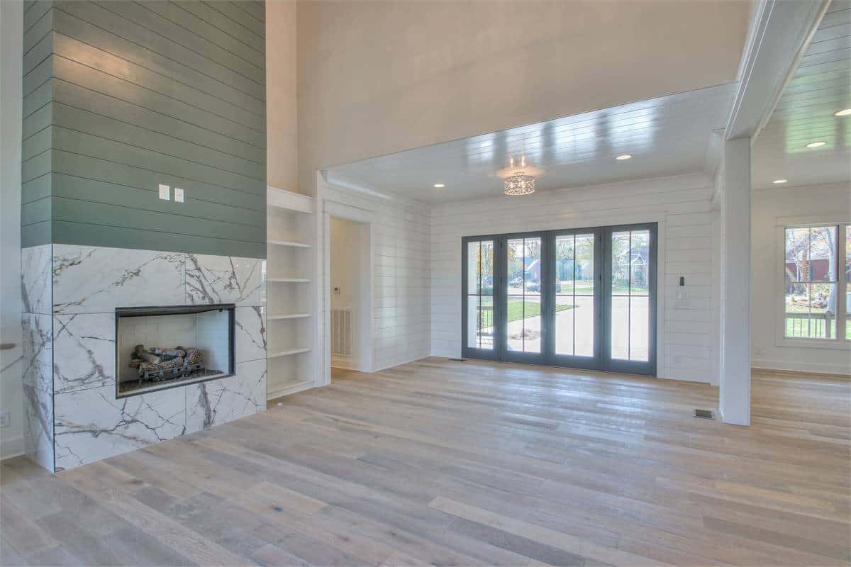 Sophisticated Great Room with Marble Fireplace