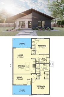 Modern Single-Story 2-Bedroom Cabin for a Narrow Lot with Open-Concept ...