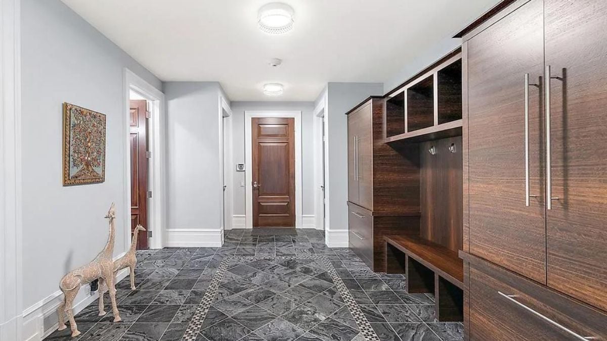 Room with fiberboard wood cabinet