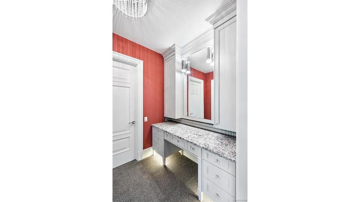 Crimson red powder room