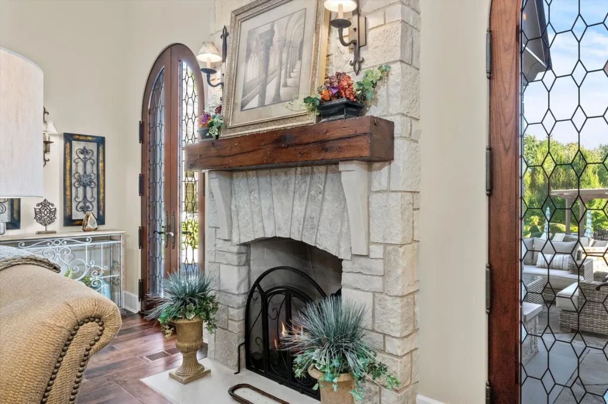 Oblique indoor fireplace photo