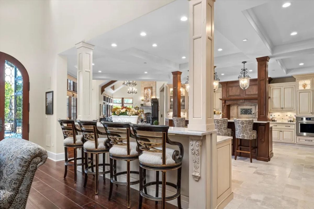 4 white cushion kitchen counter seats