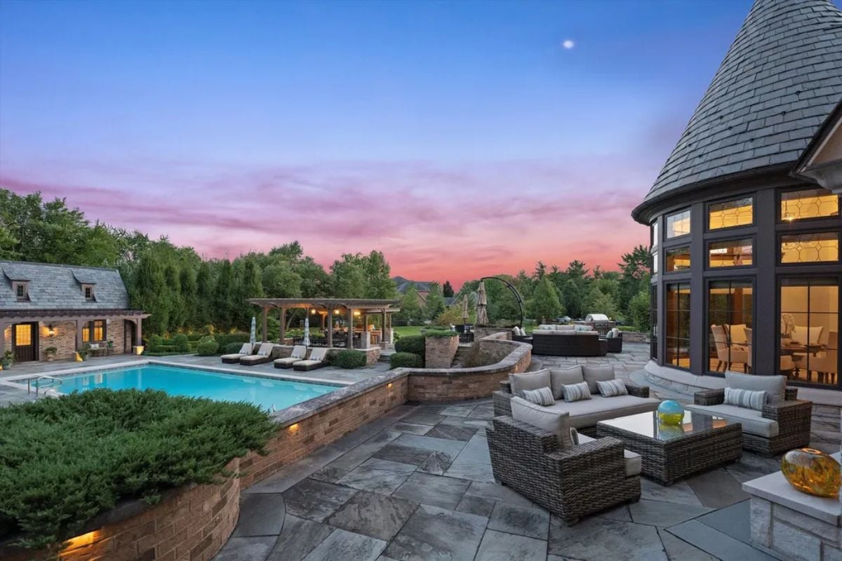 Outdoor living area by the pool