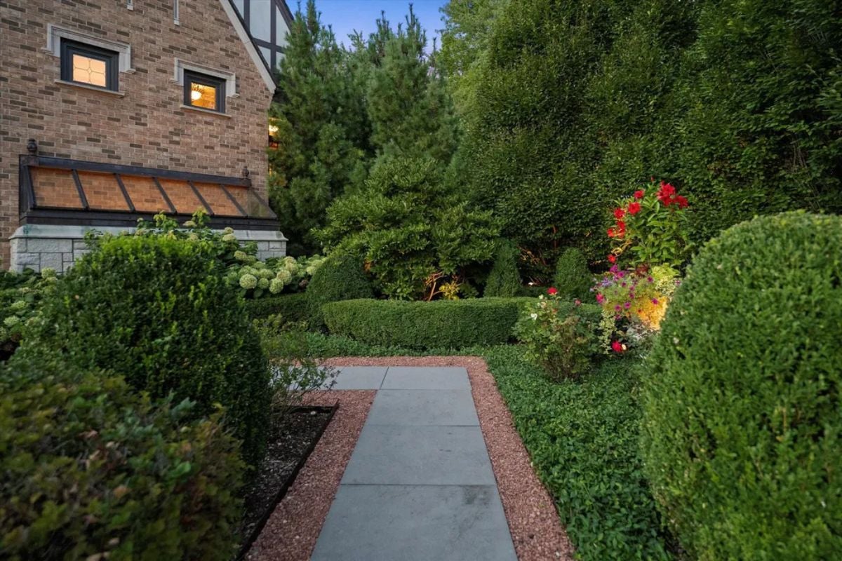 Marble-tiled garden pathway