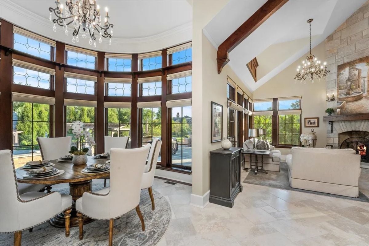 Mansion indoor breakfast room adjacent to indoor living room