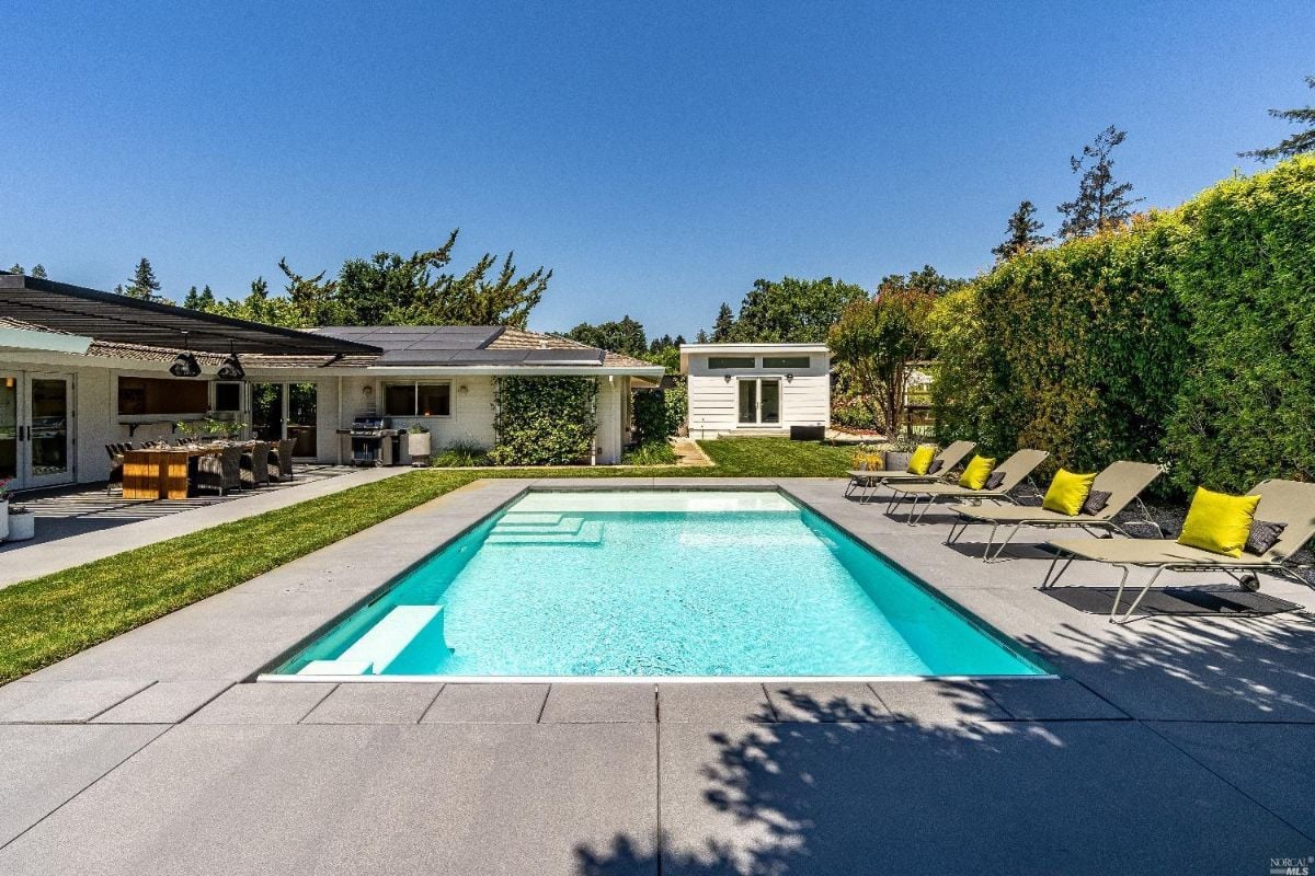 Rear view of the house with pool.