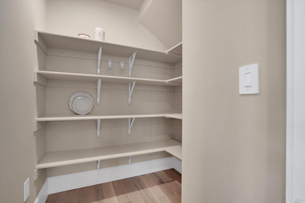 Pantry with spacious shelves.