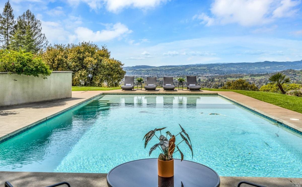 Pool with a view of the mountains.