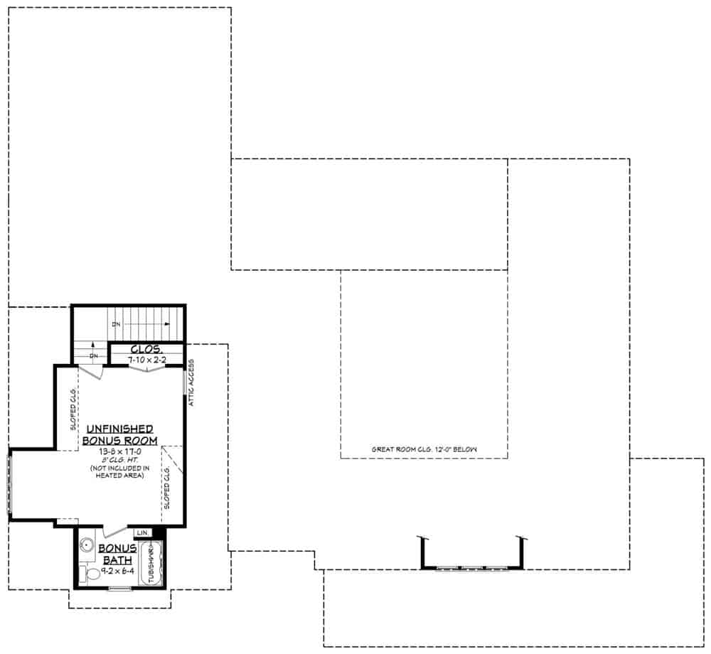 Bonus level floor plan with a full bathroom and a walk-in closet.
