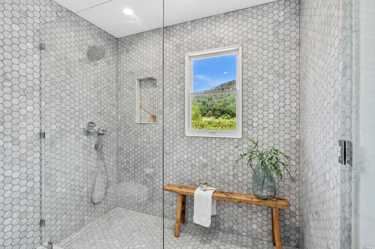 Bathroom with shower.