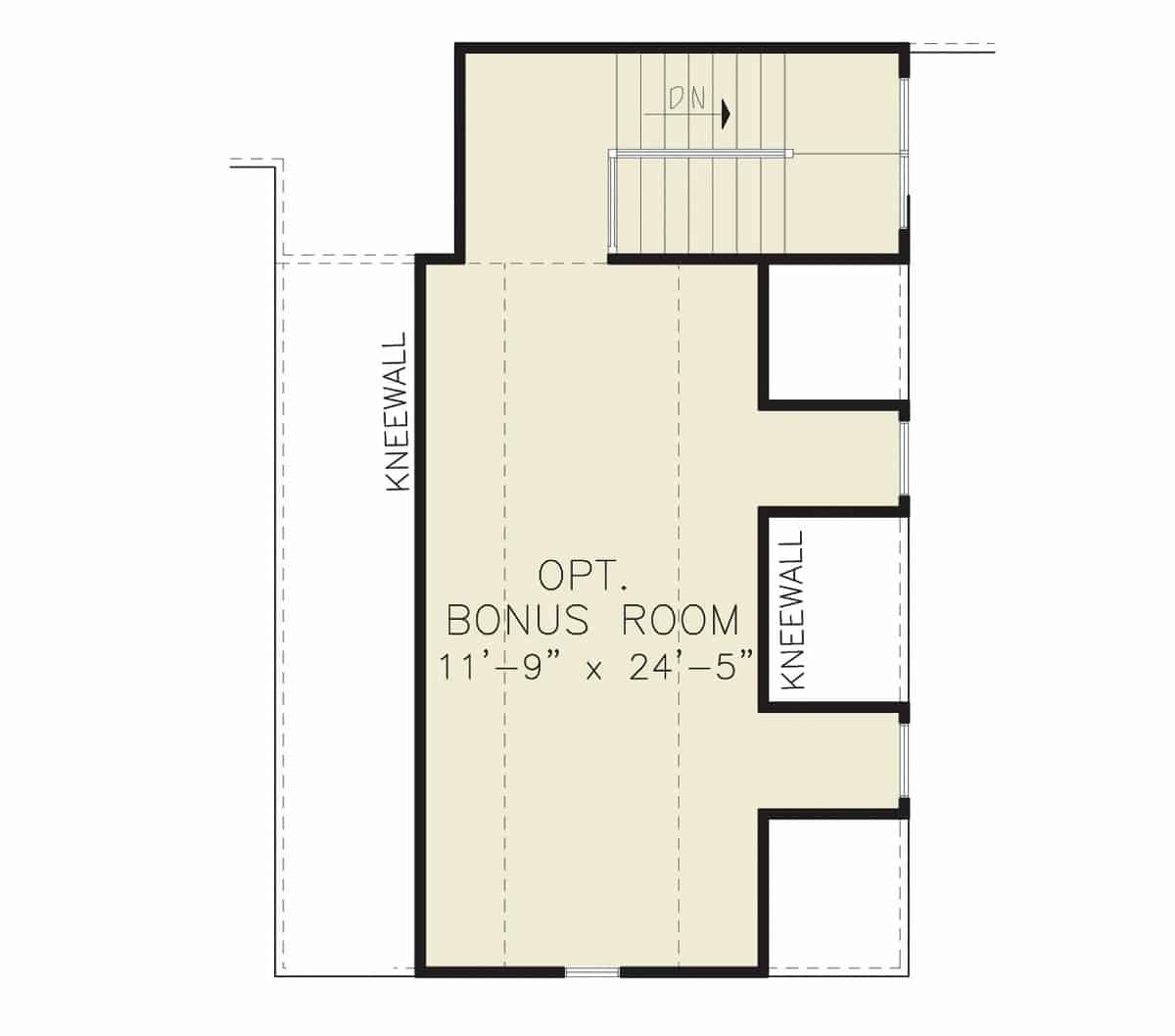 Bonus level floor plan with a vaulted ceiling and kneewalls.