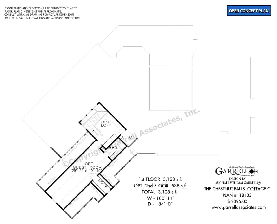 Alternative second level floor plan with a loft and a guest room suite.