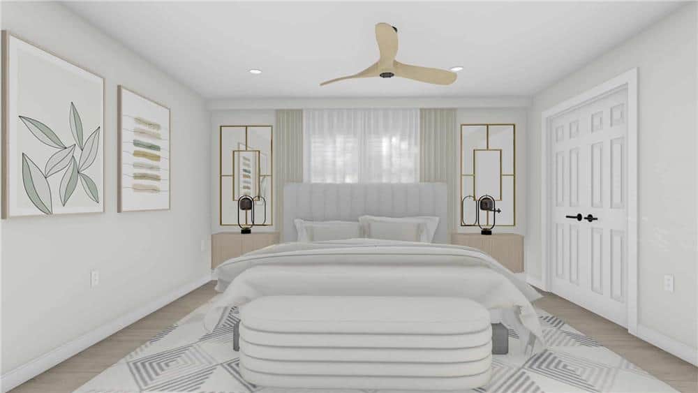 Double doors across the bed unveil the walk-in closet.