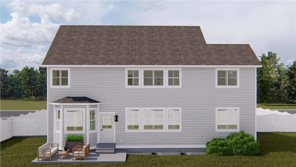 Rear rendering with plenty of windows and an open patio.