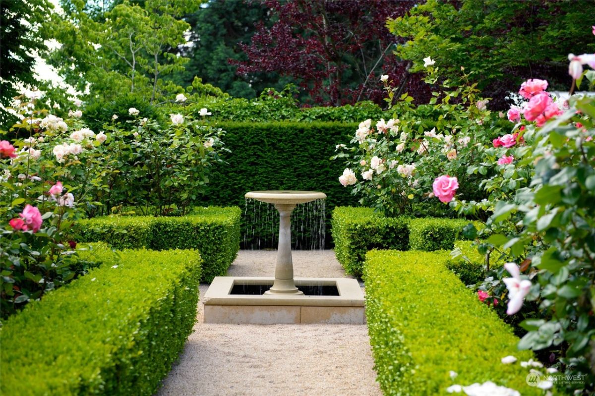 Fountain in the rose garden.