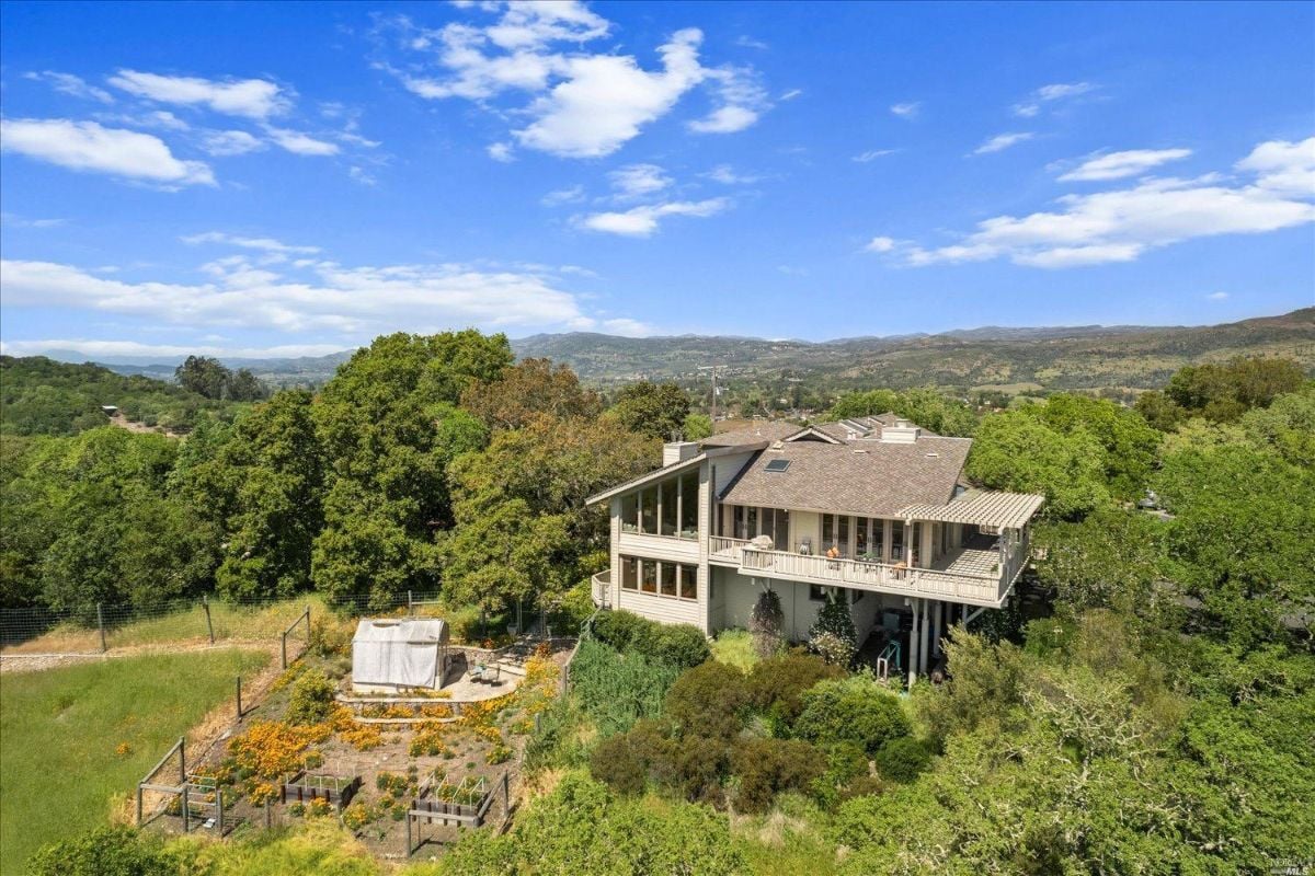 Aerial rear view of the house.