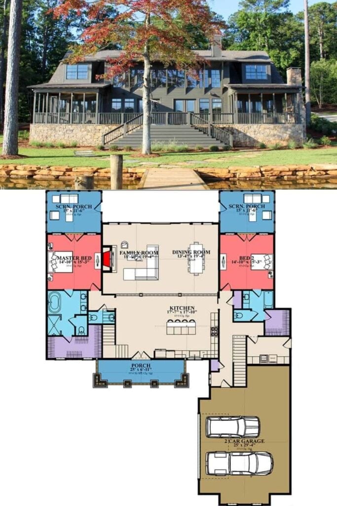5-Bedroom Rustic Two-Story Lake House with Balcony and Bonus Room ...