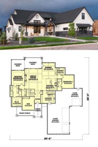 Contemporary Style 7-Bedroom Single-Story Home with Front Porch and ...