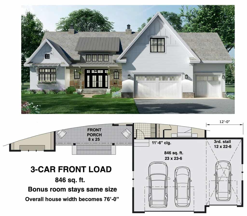 3-Car front-loading garage