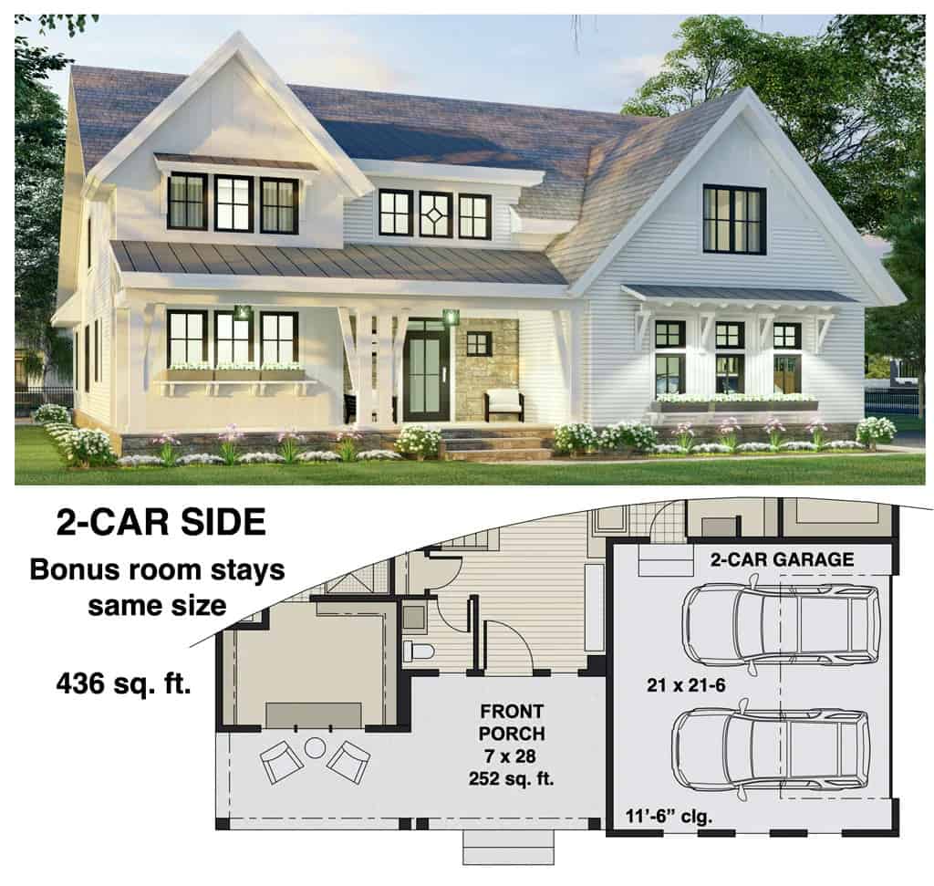 2-Car side-entry garage