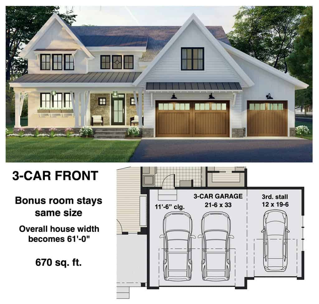 3-Car front-entry garage