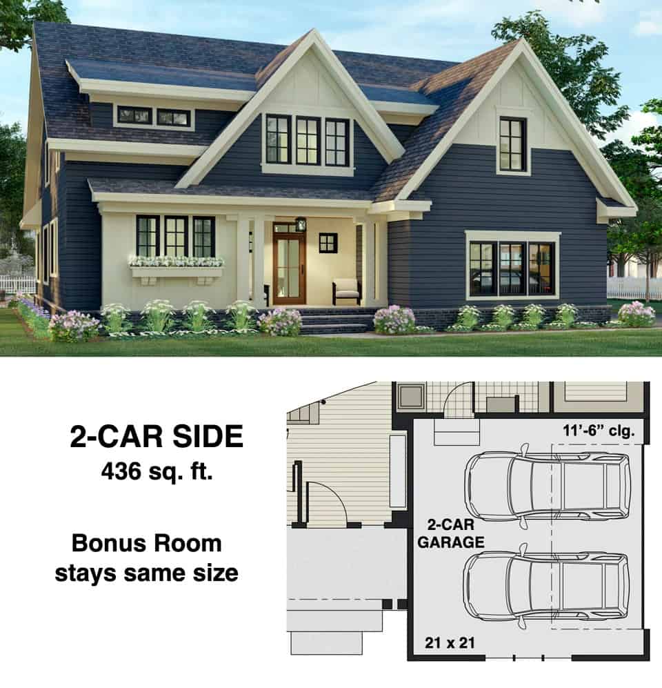 2-Car side-entry garage