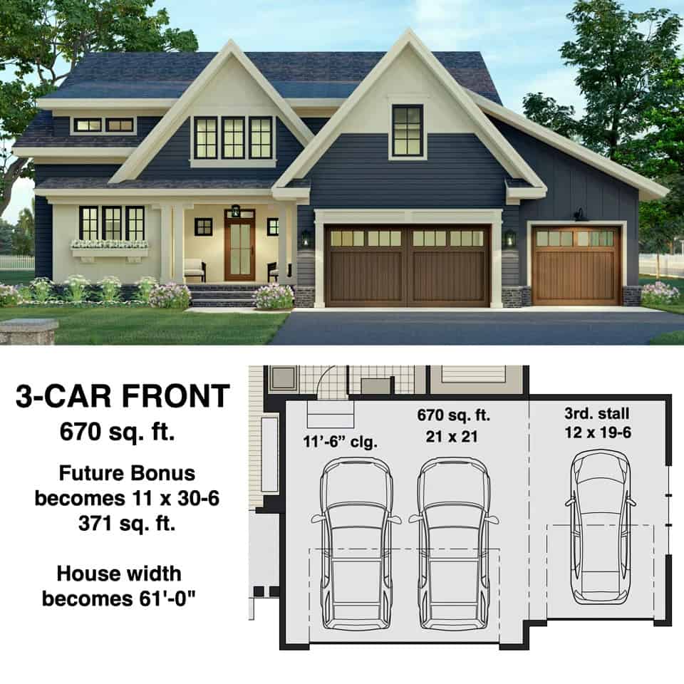 3-Car front-entry garage