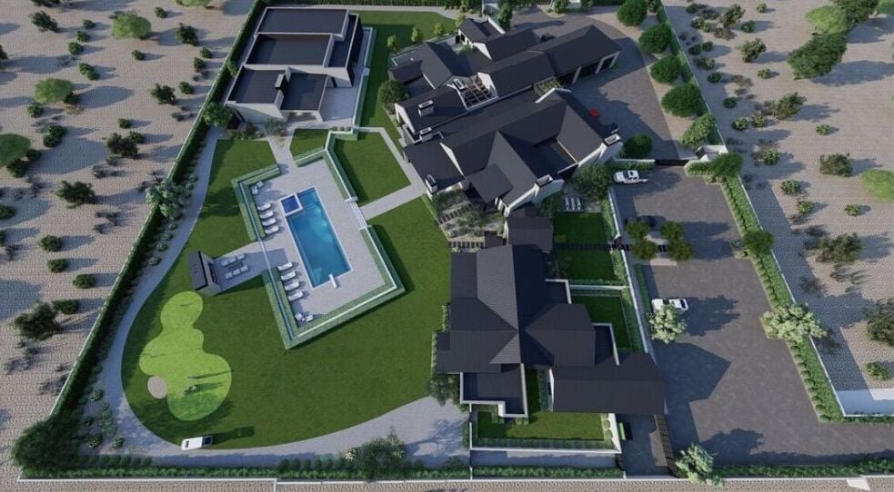 Aerial view of the mansion.
