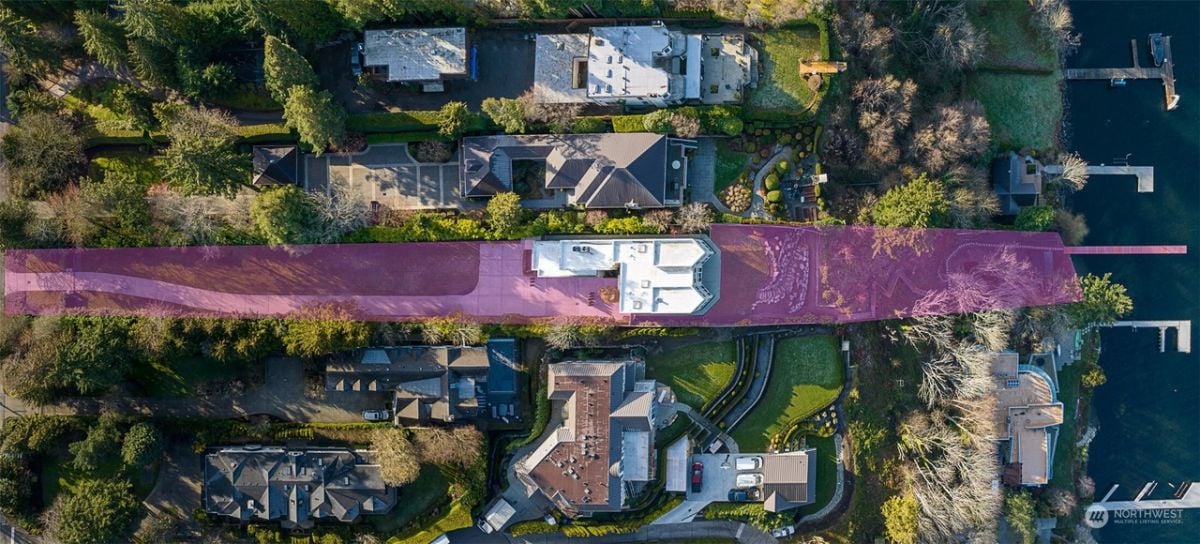 Mansion's aerial lot view.