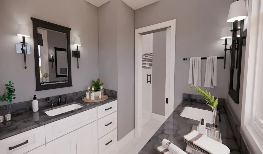 The primary bathroom includes a tiled shower and a water closet.