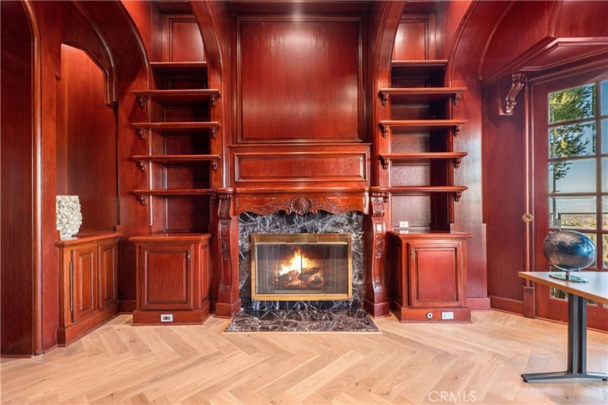 Home office's fireplace.