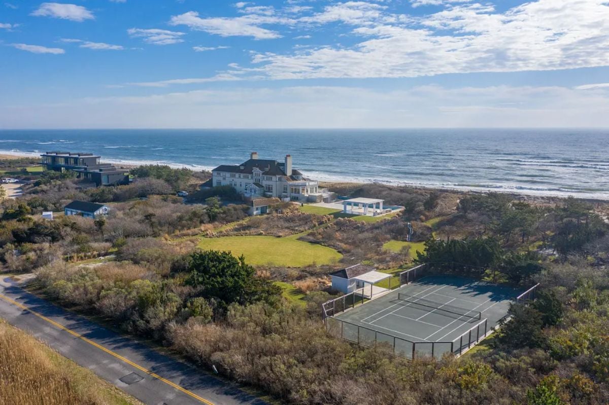 Tennis court aerial view.