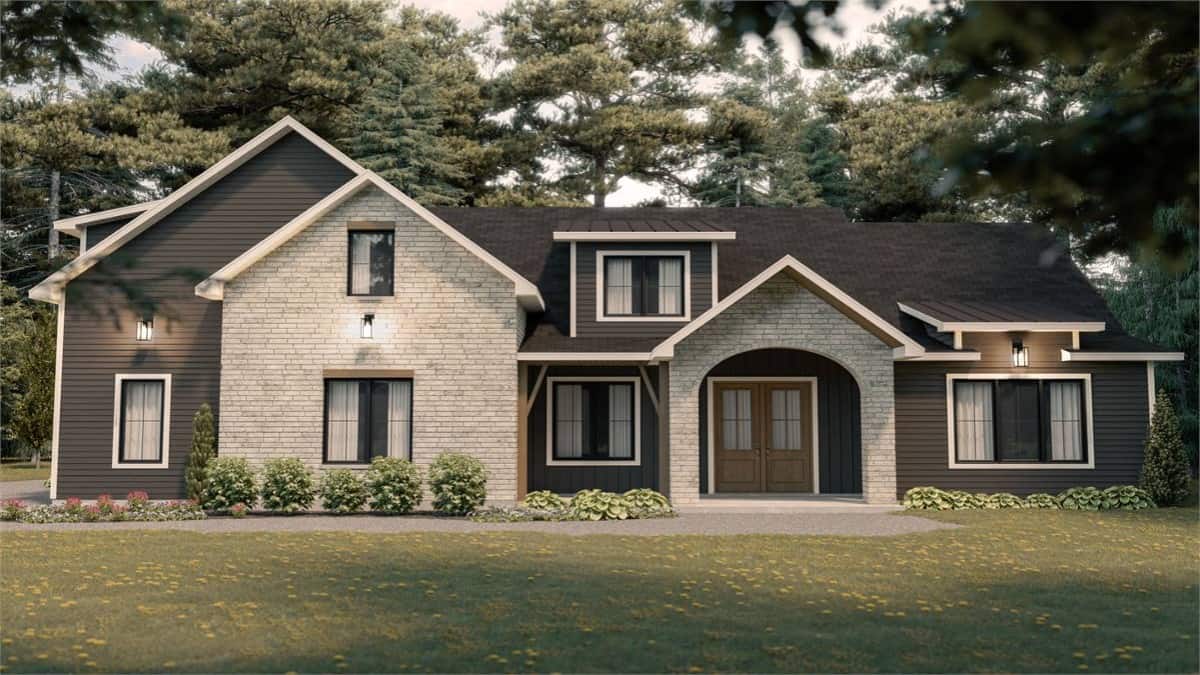 Transitional Two-Story 3-Bedroom Gable Home with Covered Front Porch and Open-Concept Living (Floor Plan)