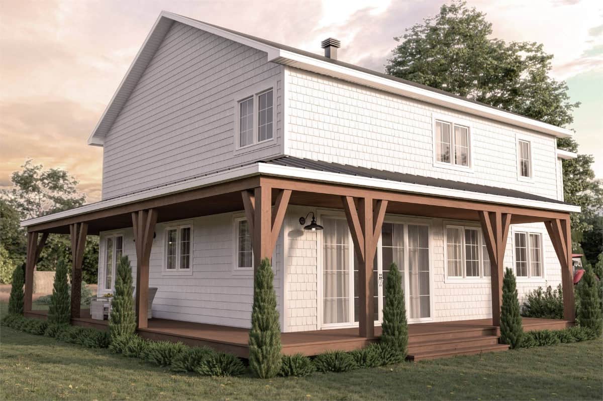 The wraparound porch continues on the back of the home.
