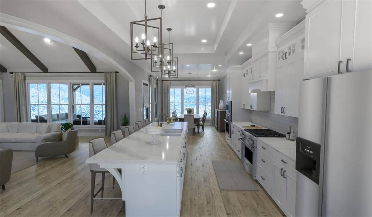 View of the living and dining rooms from the kitchen.
