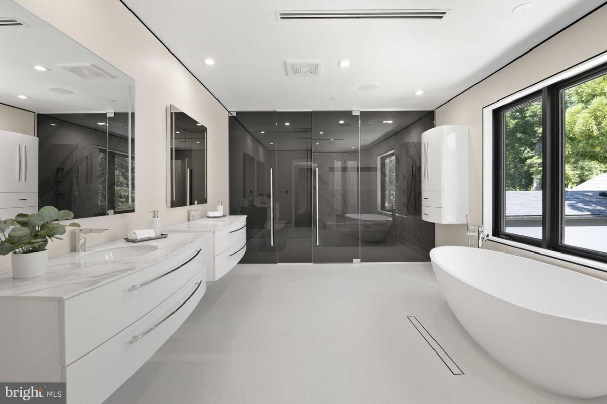 Bathroom, shower, and bath tub.