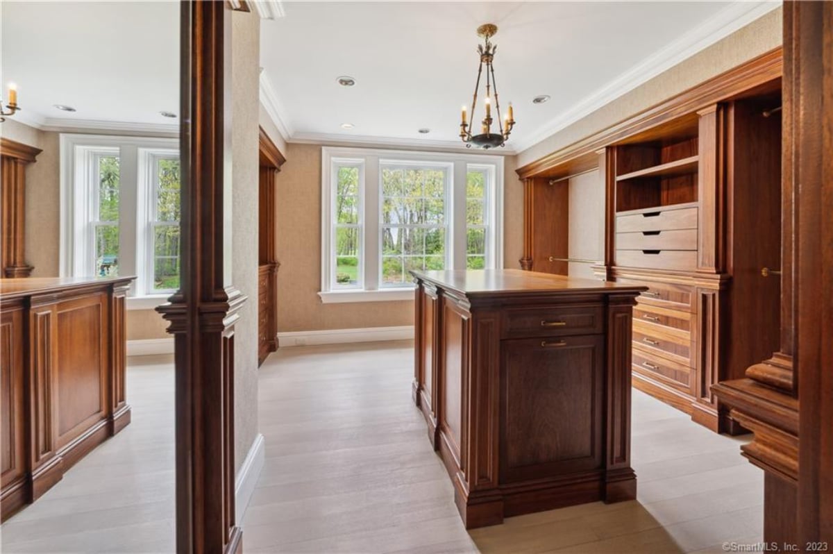 Brown walk-in closet
