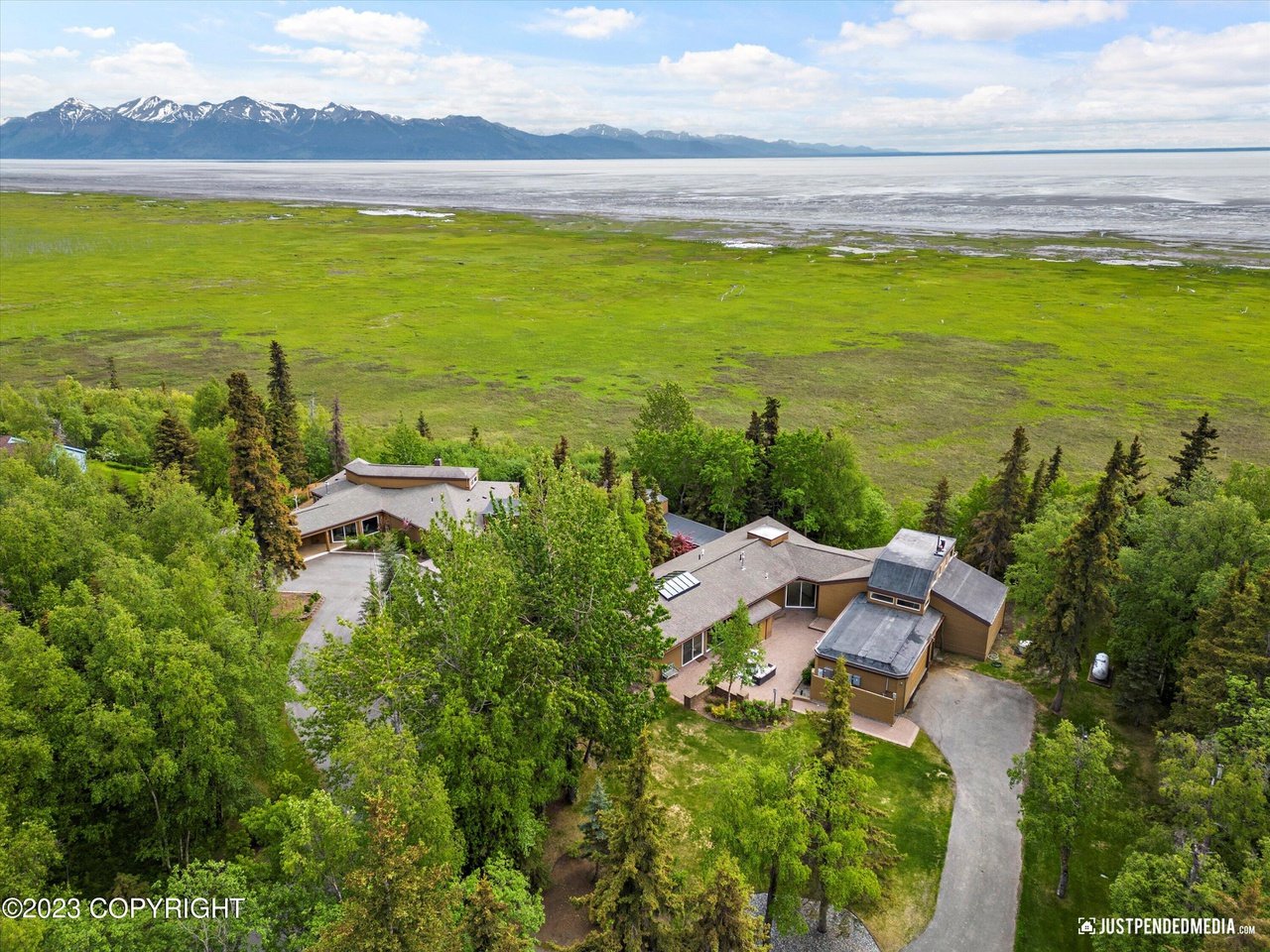 Aerial view of the house.