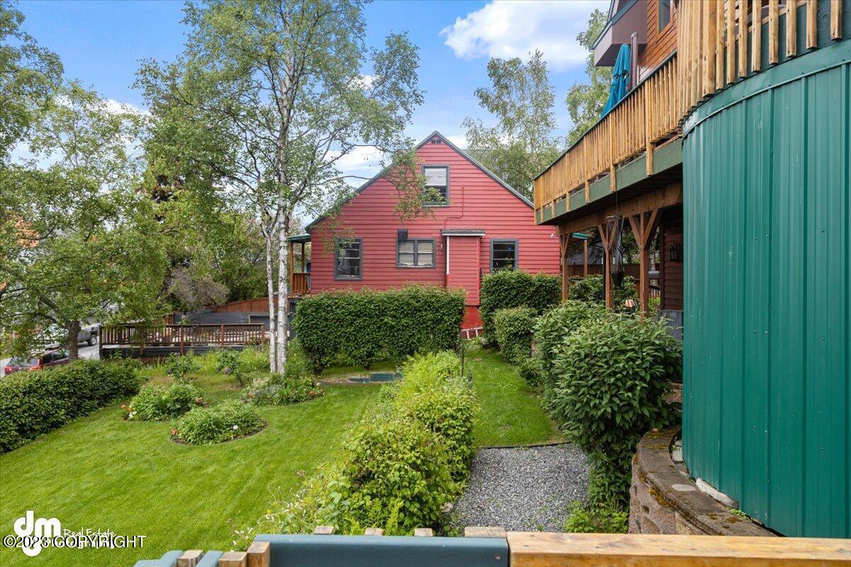 Backyard with plants and trees.